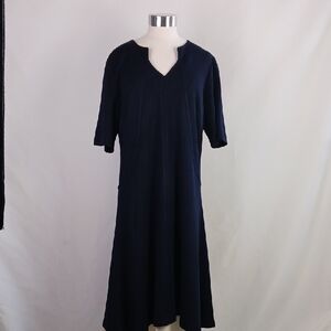 St. John Navy Knit Short Sleeves Classic Midi Dress.